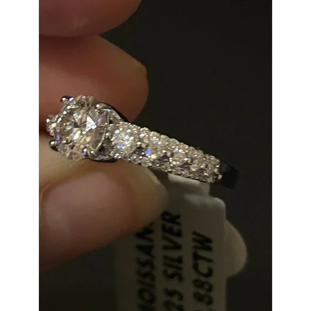 Sterling Silver & Moissanite Ring 0.88 CTW Sz 7